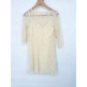 Cupcakes & Cashmere Size 0 Cream Lace Shift Dress Romantic Fairy Boho Wedding